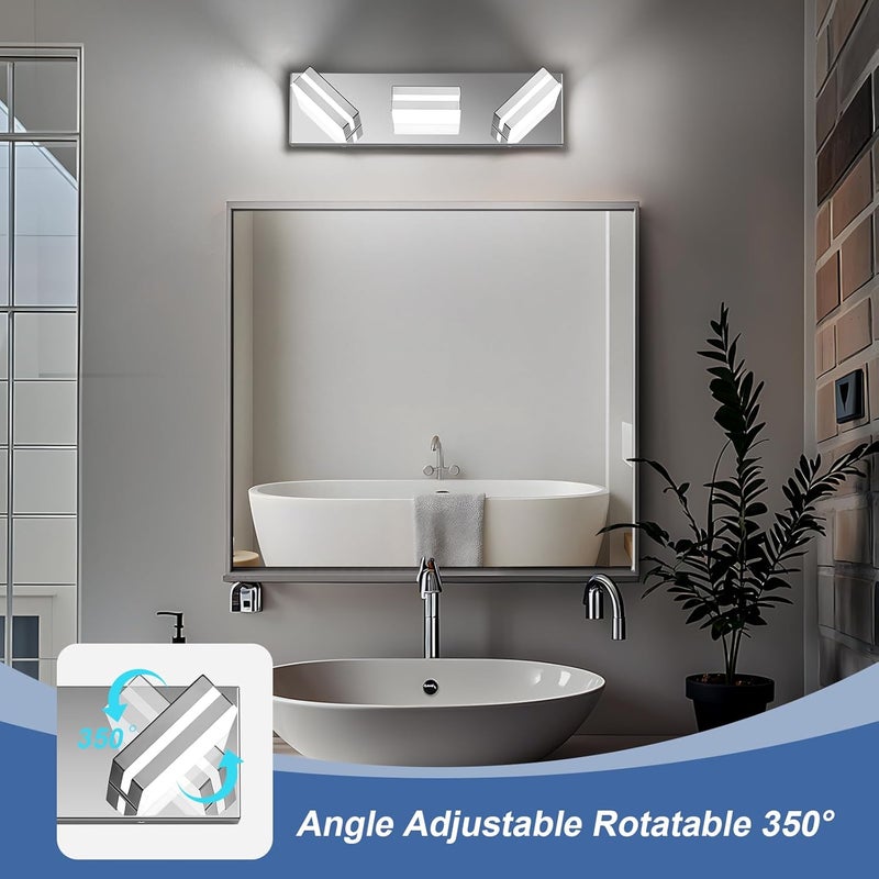 JZEKVN Modern LED Small Bathroom Lights Fixtures(3-Light),Stainless Steel Chrome Acrylic Wall Lighting,Vanity Lights for Bathroom Over Mirror(6000K 16in) - Image 2